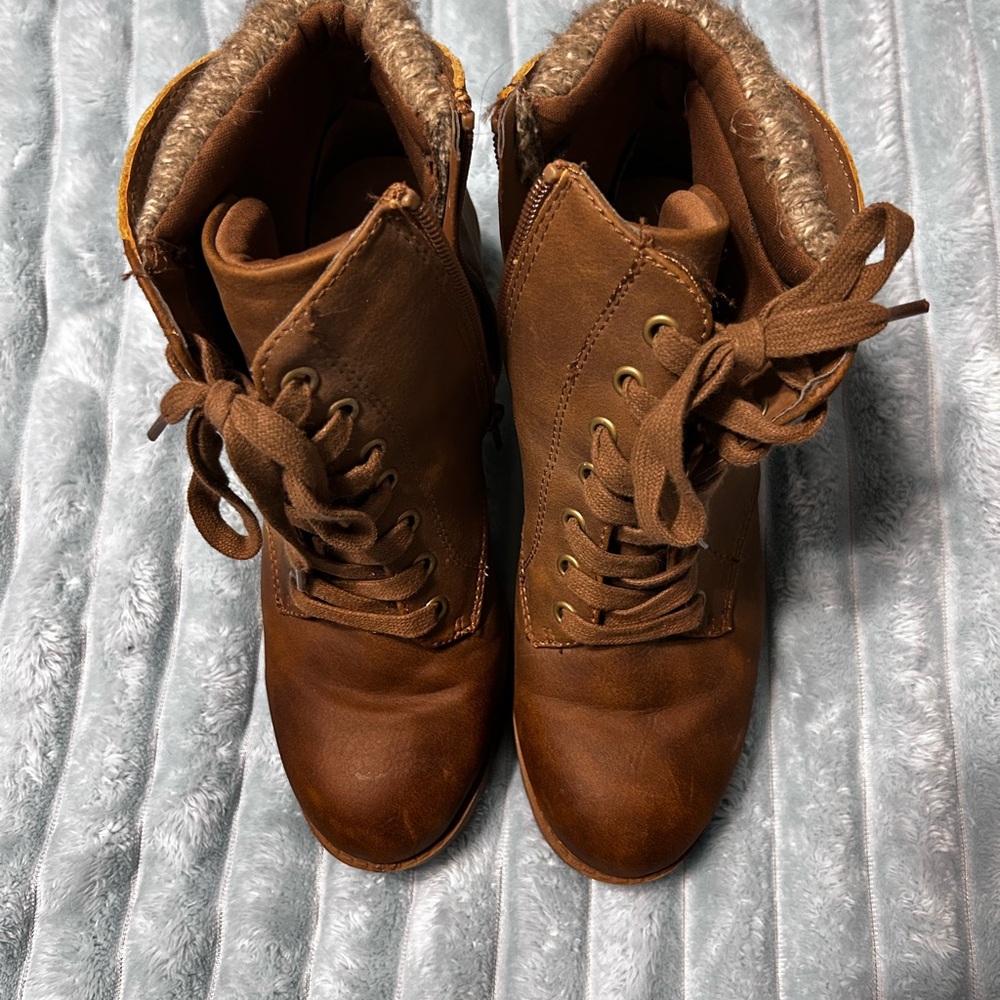 Brown Lace-Up Ankle Boots